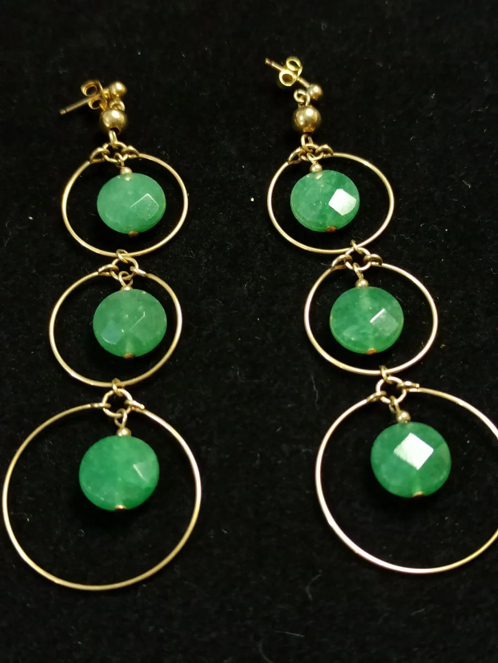 Vintage 14KT G. F. Green Jade Cascade Dangle Earrings Statement Designer 1990s